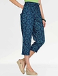 Viscose Crop Print Trouser - Navy Turquoise Feather