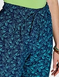 Viscose Crop Print Trouser - Navy Turquoise Feather