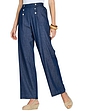 Pull On Denim Trouser with Button Front Detail - Indigo
