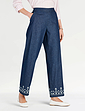 Embroidered Hem Pull On Jean - Indigo