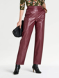 Faux Leather Pull On Trouser - Burgundy