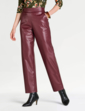 Faux Leather Pull On Trouser - Burgundy