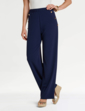 Gold Button Texture Crepe Trouser - Navy