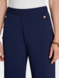 Gold Button Texture Crepe Trouser - Navy