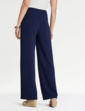 Gold Button Texture Crepe Trouser - Navy