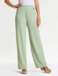 Gold Button Texture Crepe Trouser - Soft Green
