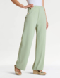 Gold Button Texture Crepe Trouser - Soft Green