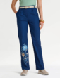 Pull On Embroidered Leg Trouser - Navy