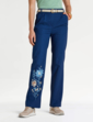 Pull On Embroidered Leg Trouser - Navy