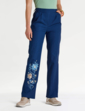 Pull On Embroidered Leg Trouser - Navy
