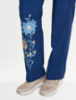Pull On Embroidered Leg Trouser - Navy