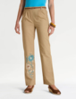 Pull On Embroidered Leg Trouser - Sand