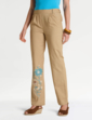 Pull On Embroidered Leg Trouser - Sand