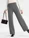 Tweed Look Pull On Wide Leg Trouser with Gold Button Tabs - Charcoal