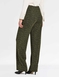 Tweed Look Pull On Wide Leg Trouser with Gold Button Tabs - Olive