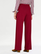 Scuba Crepe Textured Pull On Trouser with Gold Button Detail - Wine