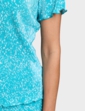 Print Plisse Top - Turquoise