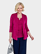 Mock 2 In 1 Slinky Diamante Trim Top - Magenta