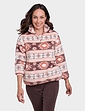 Half Zip Print Fleece Top - Coral Print