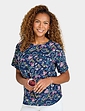 Print Shell Top With Pocket - Navy Floral Print