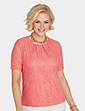 Short Sleeve Pleat Neck Lace Top - Coral