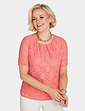 Short Sleeve Pleat Neck Lace Top - Coral