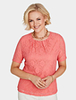 Short Sleeve Pleat Neck Lace Top - Coral