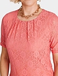 Short Sleeve Pleat Neck Lace Top - Coral