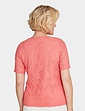 Short Sleeve Pleat Neck Lace Top - Coral