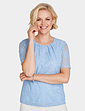 Short Sleeve Pleat Neck Lace Top - Pale Blue