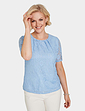 Short Sleeve Pleat Neck Lace Top - Pale Blue