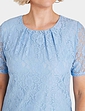 Short Sleeve Pleat Neck Lace Top - Pale Blue