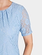 Short Sleeve Pleat Neck Lace Top - Pale Blue