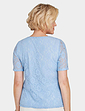 Short Sleeve Pleat Neck Lace Top - Pale Blue