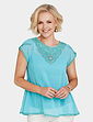 Jewel and Lace Short Sleeve Top and Camisole - Aqua