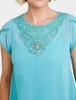 Jewel and Lace Short Sleeve Top and Camisole - Aqua