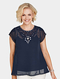 Jewel and Lace Short Sleeve Top and Camisole - Navy