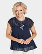 Jewel and Lace Short Sleeve Top and Camisole - Navy