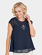 Jewel and Lace Short Sleeve Top and Camisole - Navy