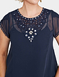 Jewel and Lace Short Sleeve Top and Camisole - Navy