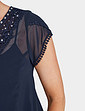 Jewel and Lace Short Sleeve Top and Camisole - Navy