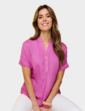 Linen Mix Short Sleeve Top - Raspberry