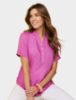Linen Mix Short Sleeve Top - Raspberry