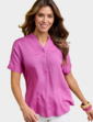 Linen Mix Short Sleeve Top - Raspberry