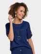 Crinkle Top and Necklace - Navy