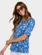 Round Neck Print Jersey Top - Blue