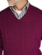Cashmere Like V Neck Cable Sweater - Berry
