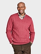 Cashmere Like V Neck Cable Sweater - Brick