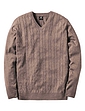 Cashmere Like V Neck Cable Sweater - Chestnut