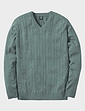 Cashmere Like V Neck Cable Sweater - Forest Green